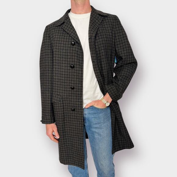 Vintage 60s‎ Stonehaven Gray Plaid Overcoat - Picture 1 of 6